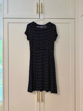 Seraphine Navy and White Striped Maternity and Postpartum Dress